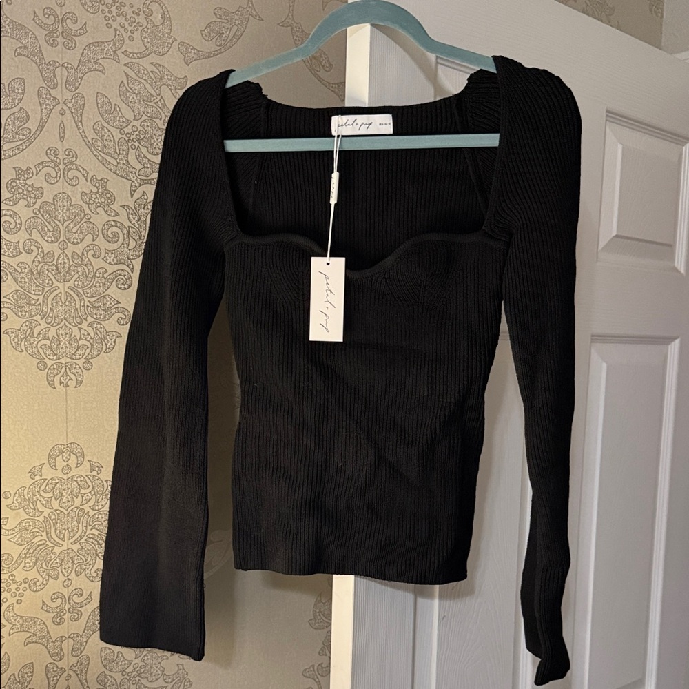 Petal & Pup Black Ribbed Square Neck Top